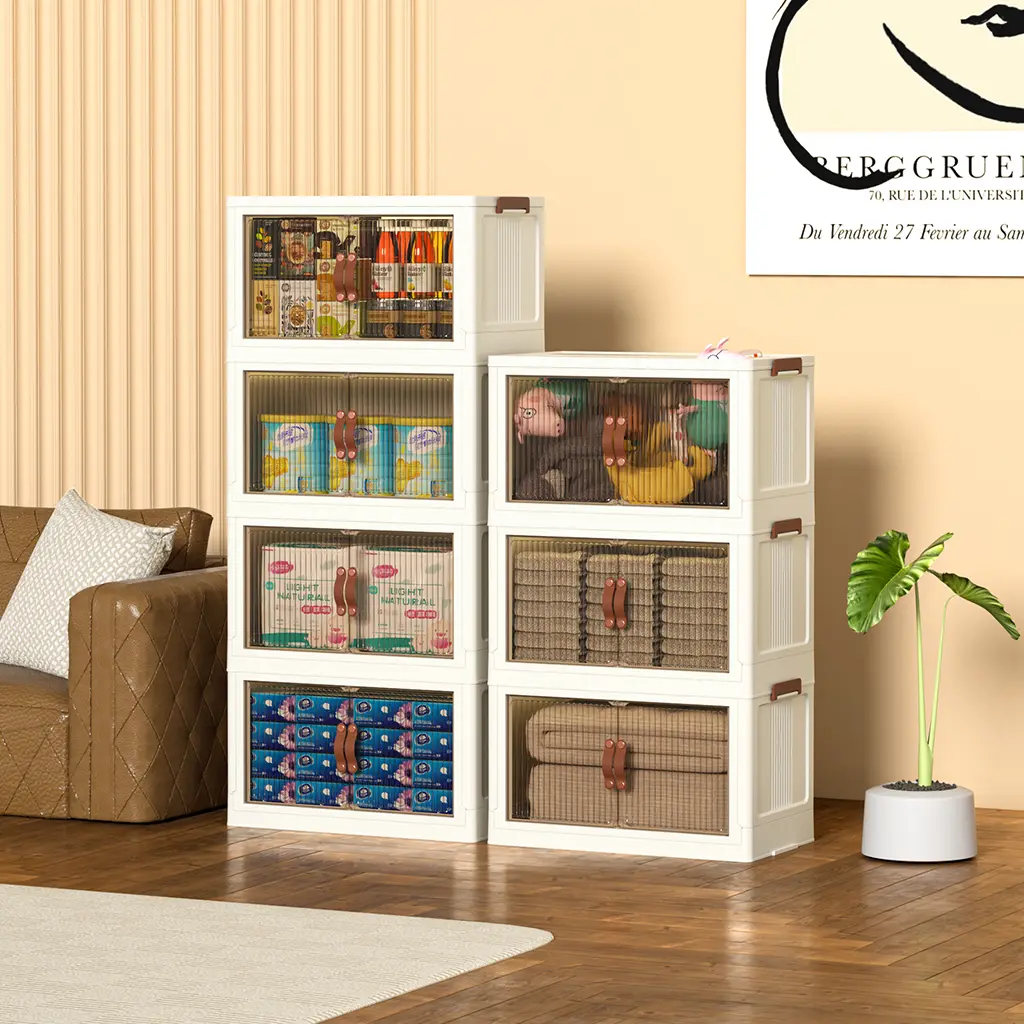 40/64/128QT Stackable Foldable Storage Boxes with Lid